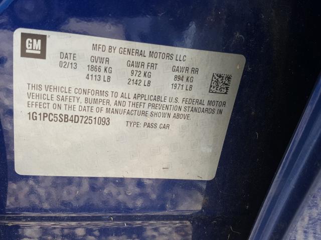 Photo 9 VIN: 1G1PC5SB4D7251093 - CHEVROLET CRUZE LT 