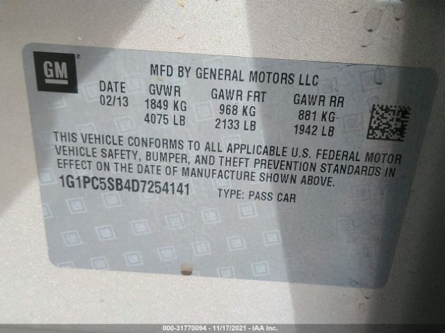 Photo 8 VIN: 1G1PC5SB4D7254141 - CHEVROLET CRUZE 