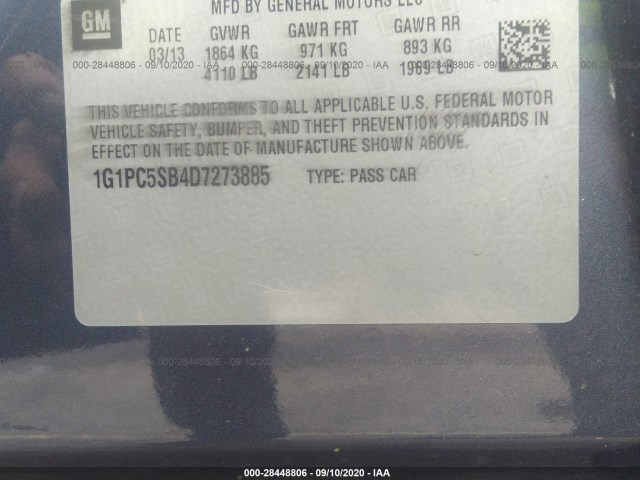 Photo 8 VIN: 1G1PC5SB4D7273885 - CHEVROLET CRUZE 