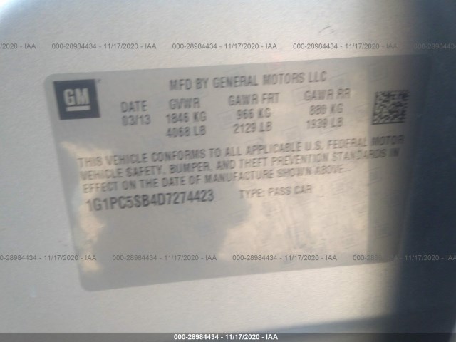 Photo 8 VIN: 1G1PC5SB4D7274423 - CHEVROLET CRUZE 