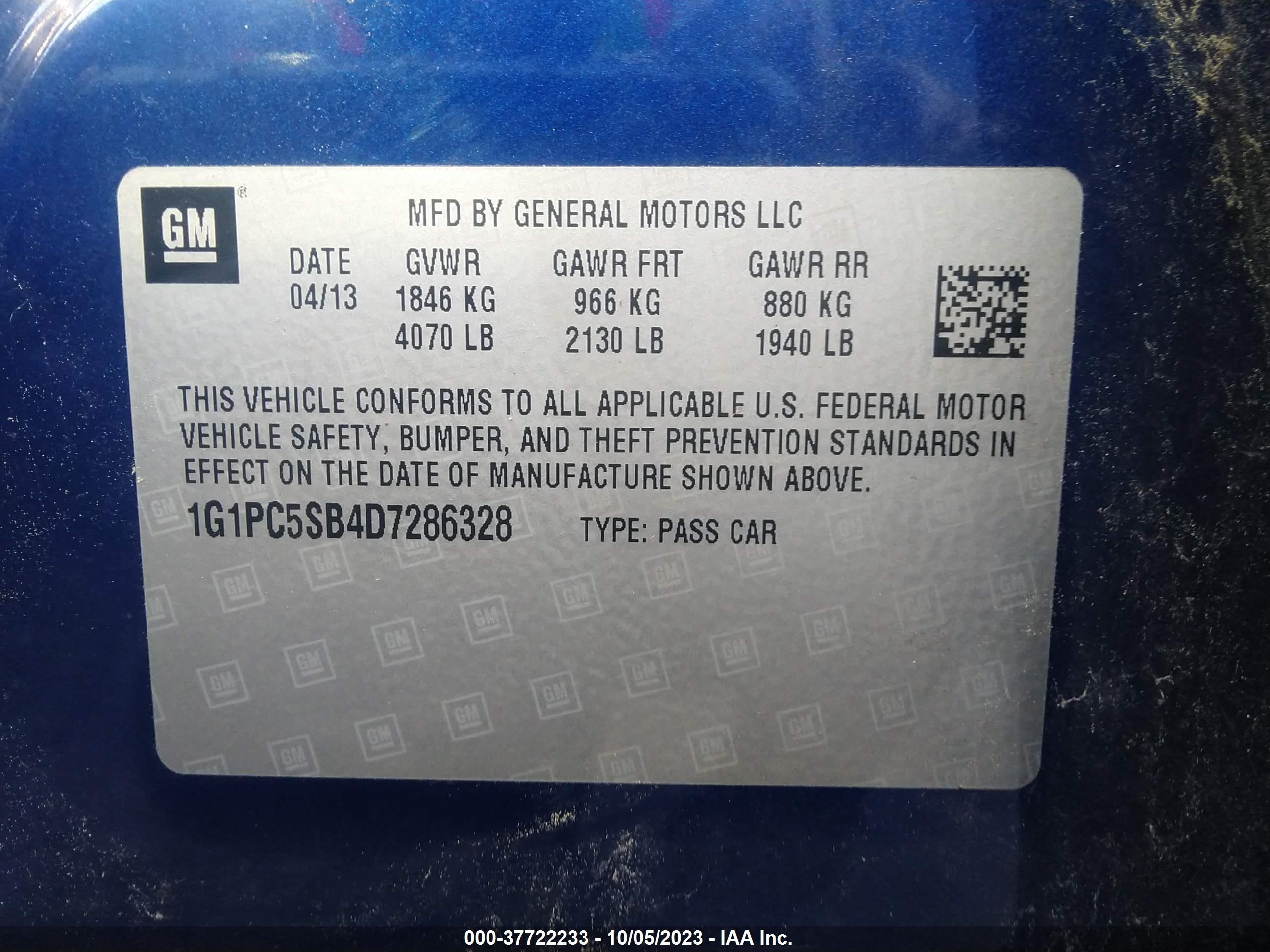 Photo 8 VIN: 1G1PC5SB4D7286328 - CHEVROLET CRUZE 