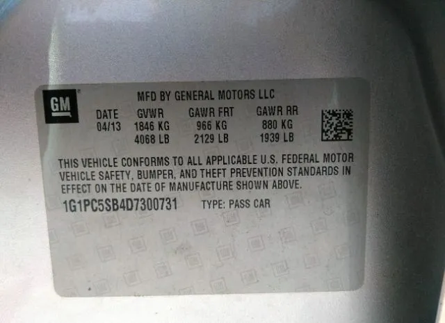 Photo 8 VIN: 1G1PC5SB4D7300731 - CHEVROLET CRUZE 