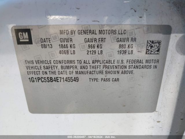 Photo 8 VIN: 1G1PC5SB4E7145549 - CHEVROLET CRUZE 