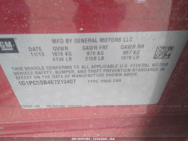 Photo 8 VIN: 1G1PC5SB4E7219407 - CHEVROLET CRUZE 