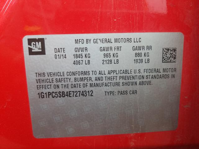 Photo 9 VIN: 1G1PC5SB4E7274312 - CHEVROLET CRUZE 