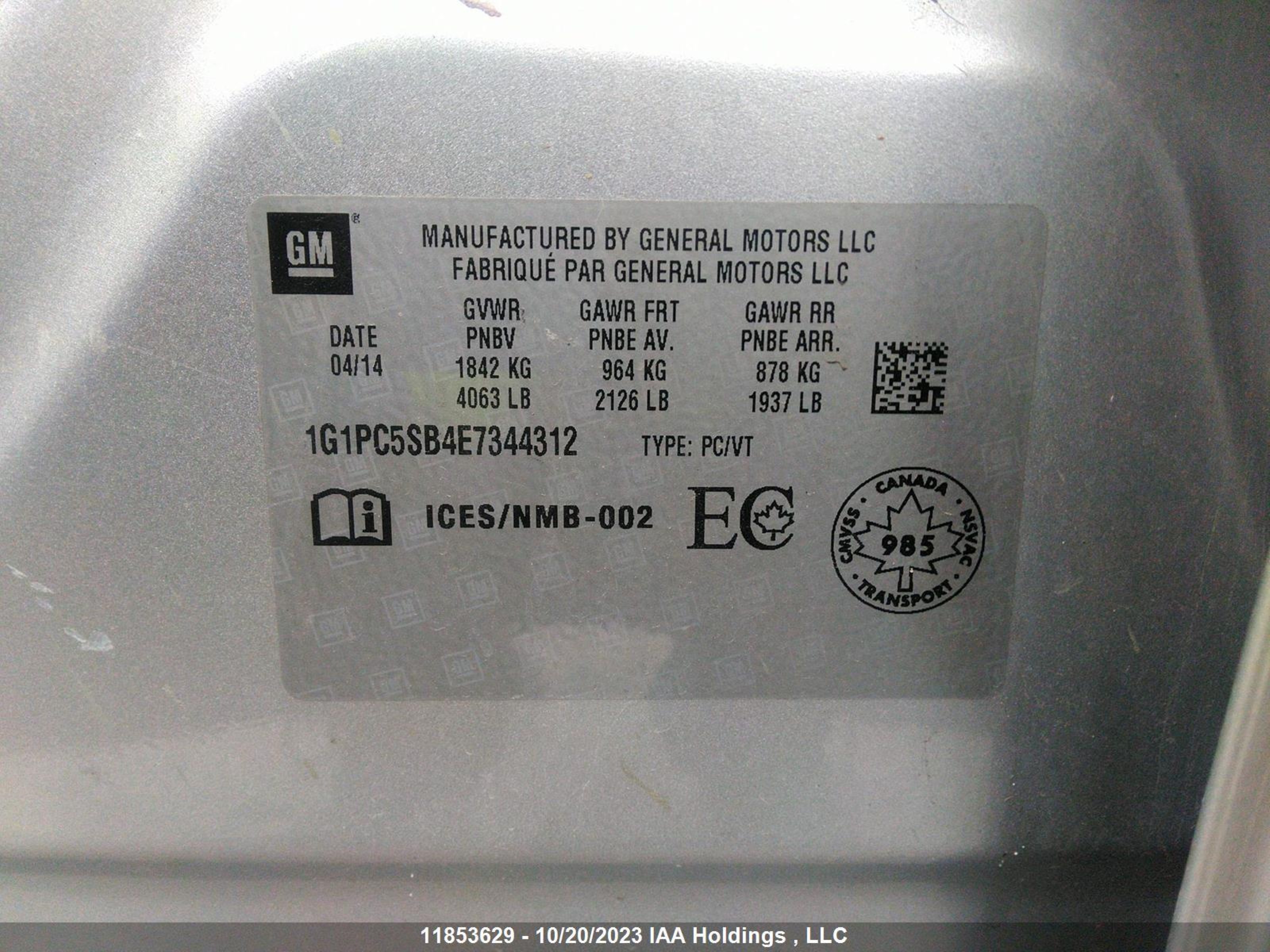 Photo 8 VIN: 1G1PC5SB4E7344312 - CHEVROLET CRUZE 