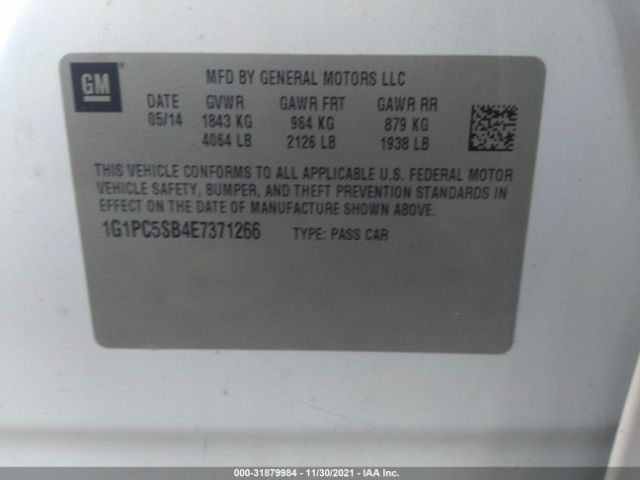 Photo 8 VIN: 1G1PC5SB4E7371266 - CHEVROLET CRUZE 