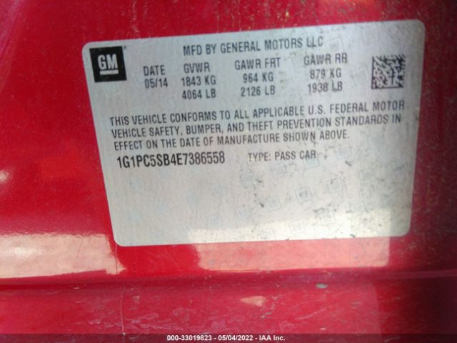 Photo 8 VIN: 1G1PC5SB4E7386558 - CHEVROLET CRUZE 