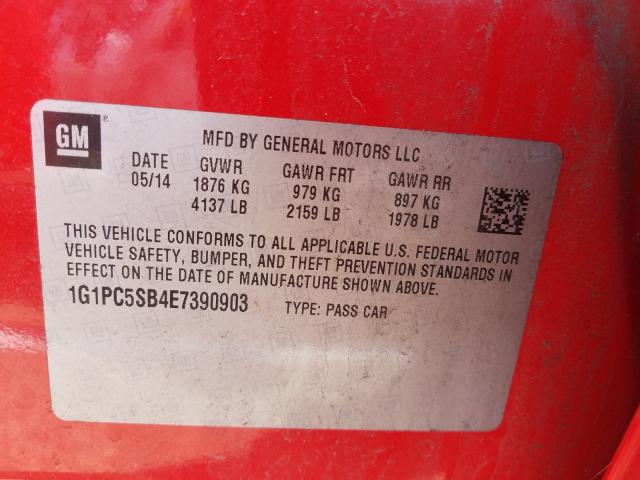 Photo 9 VIN: 1G1PC5SB4E7390903 - CHEVROLET CRUZE LT 