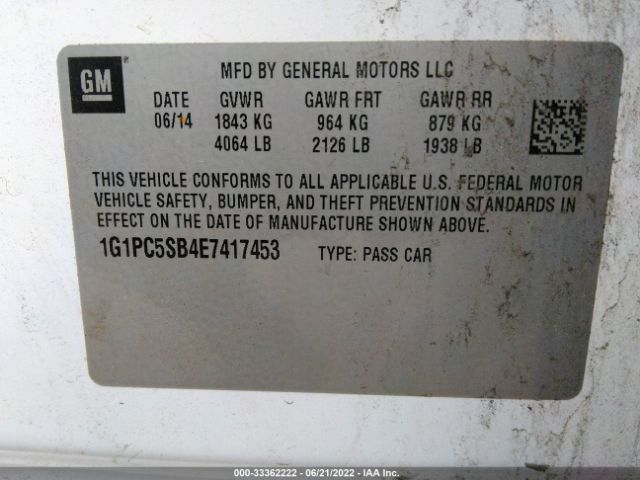 Photo 8 VIN: 1G1PC5SB4E7417453 - CHEVROLET CRUZE 