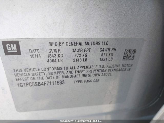 Photo 8 VIN: 1G1PC5SB4F7111533 - CHEVROLET CRUZE 