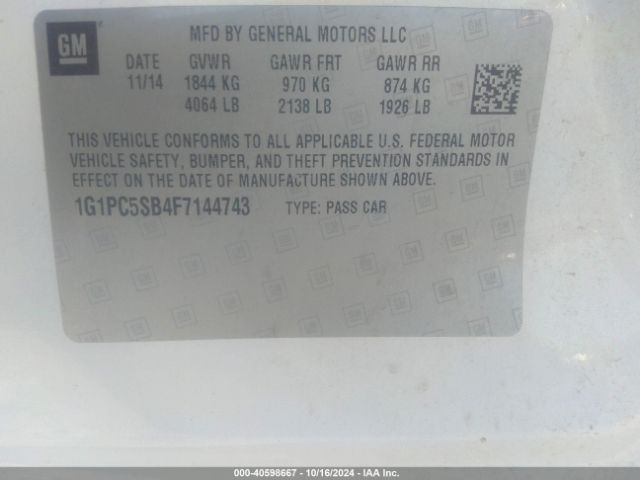 Photo 8 VIN: 1G1PC5SB4F7144743 - CHEVROLET CRUZE 