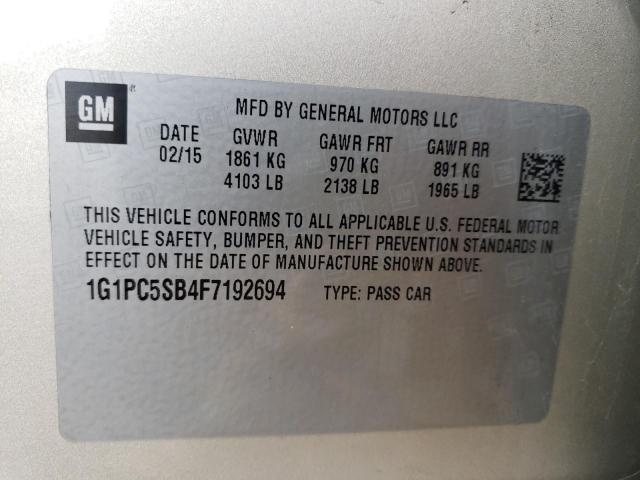 Photo 11 VIN: 1G1PC5SB4F7192694 - CHEVROLET CRUZE 