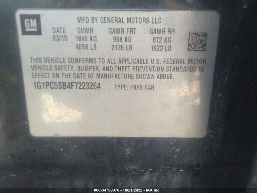 Photo 8 VIN: 1G1PC5SB4F7223264 - CHEVROLET CRUZE 