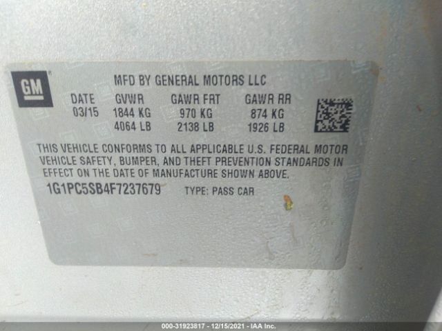 Photo 8 VIN: 1G1PC5SB4F7237679 - CHEVROLET CRUZE 