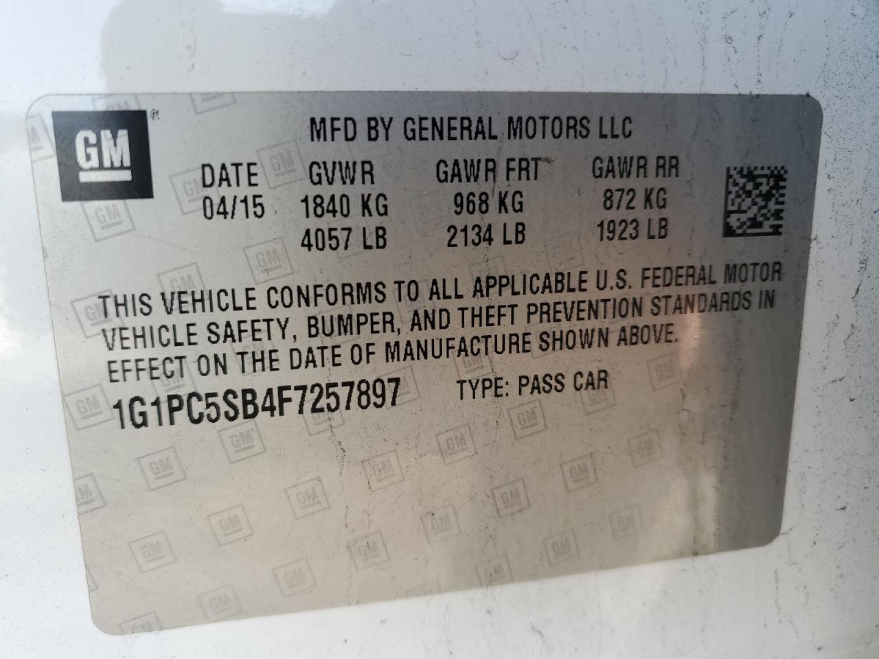 Photo 11 VIN: 1G1PC5SB4F7257897 - CHEVROLET CRUZE 