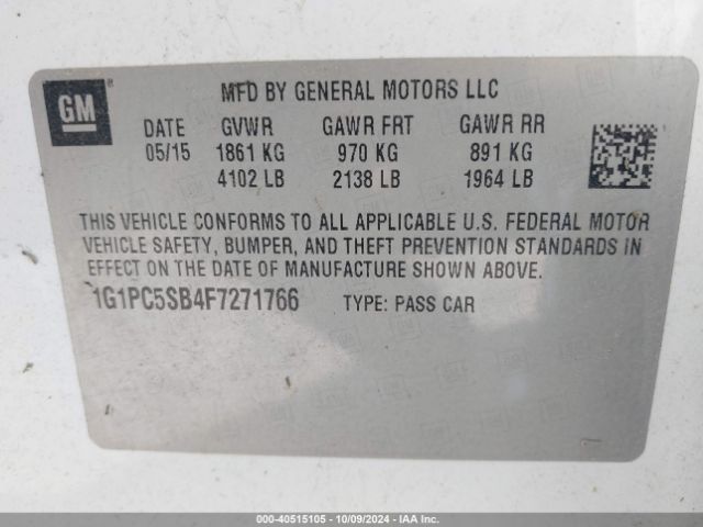 Photo 8 VIN: 1G1PC5SB4F7271766 - CHEVROLET CRUZE 