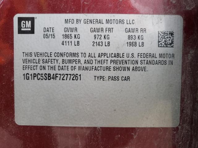 Photo 11 VIN: 1G1PC5SB4F7277261 - CHEVROLET CRUZE LT 