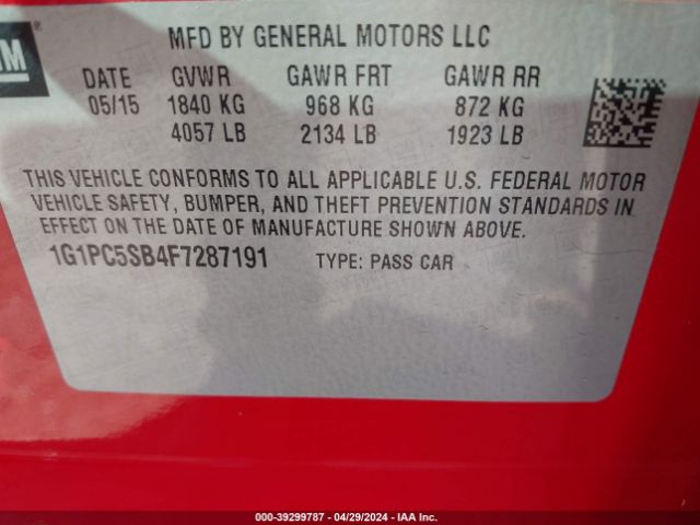 Photo 8 VIN: 1G1PC5SB4F7287191 - CHEVROLET CRUZE 