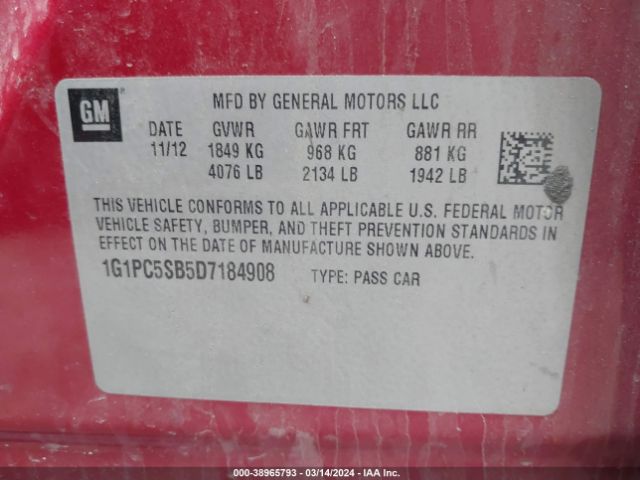 Photo 8 VIN: 1G1PC5SB5D7184908 - CHEVROLET CRUZE 