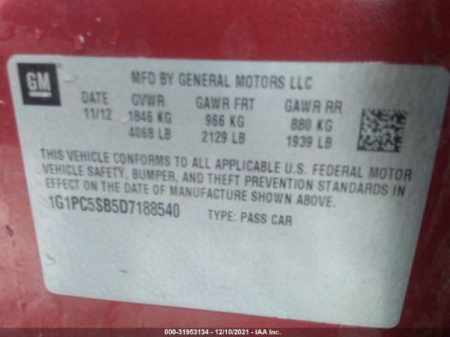 Photo 8 VIN: 1G1PC5SB5D7188540 - CHEVROLET CRUZE 