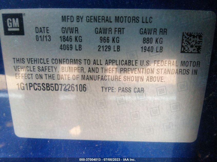 Photo 8 VIN: 1G1PC5SB5D7226106 - CHEVROLET CRUZE 