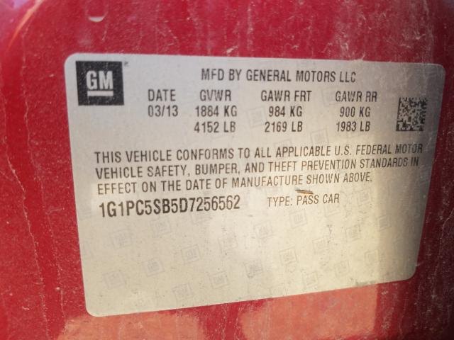 Photo 9 VIN: 1G1PC5SB5D7256562 - CHEVROLET CRUZE LT 