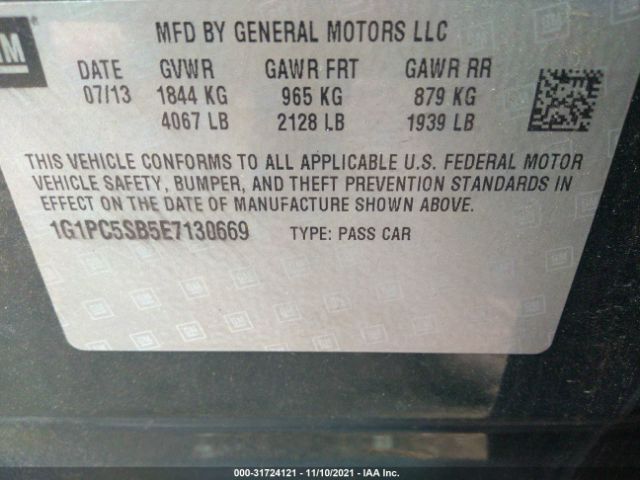 Photo 8 VIN: 1G1PC5SB5E7130669 - CHEVROLET CRUZE 