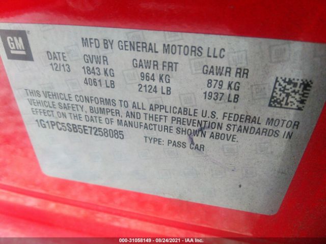 Photo 8 VIN: 1G1PC5SB5E7258085 - CHEVROLET CRUZE 