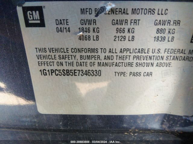 Photo 8 VIN: 1G1PC5SB5E7346330 - CHEVROLET CRUZE 