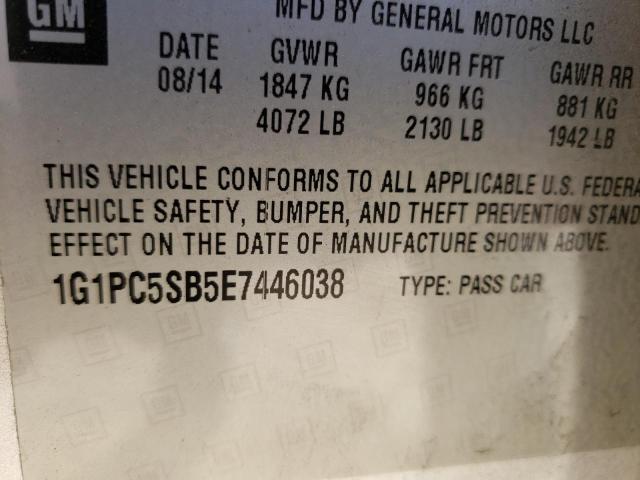 Photo 9 VIN: 1G1PC5SB5E7446038 - CHEVROLET CRUZE LT 