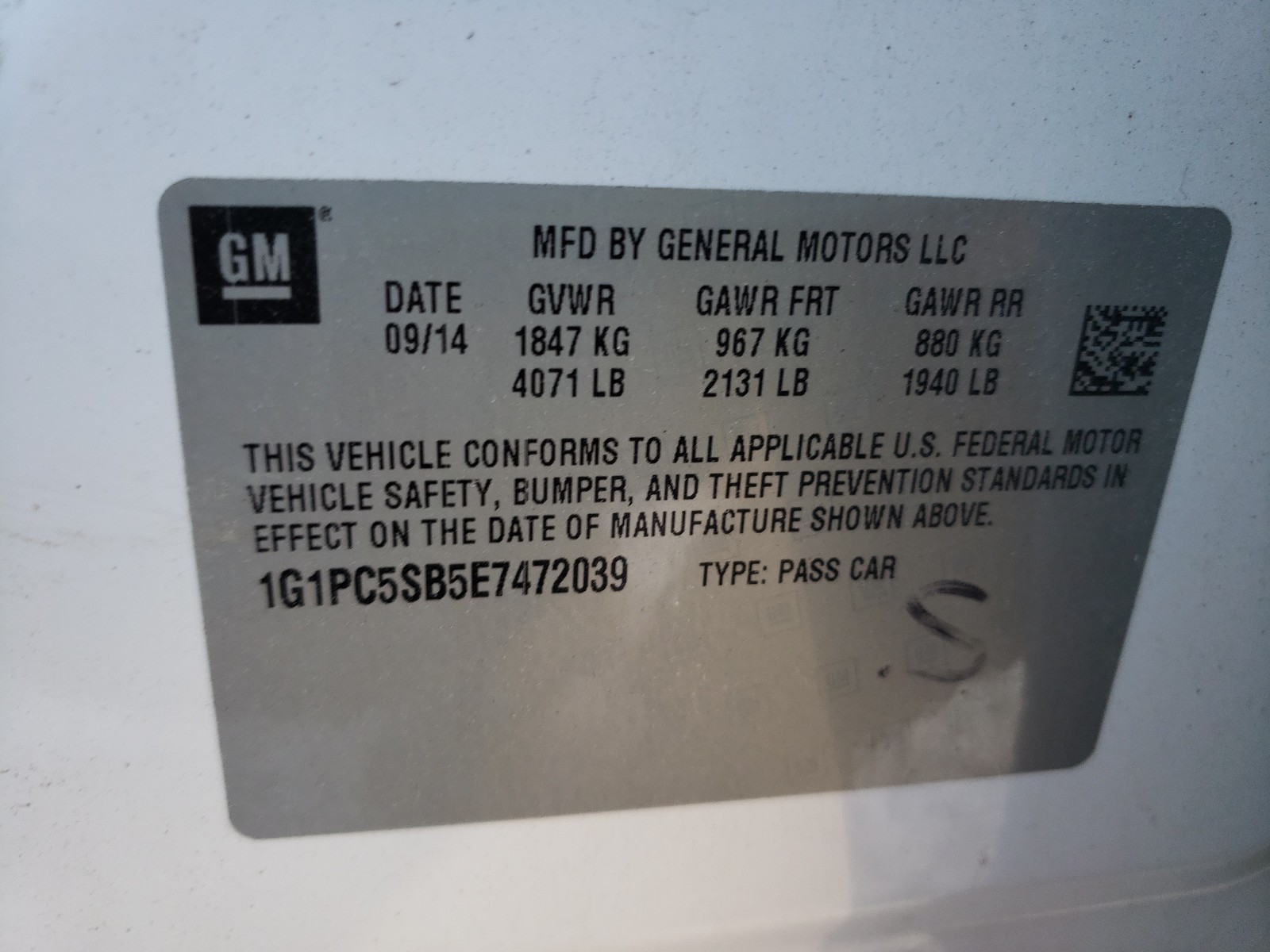 Photo 9 VIN: 1G1PC5SB5E7472039 - CHEVROLET CRUZE LT 