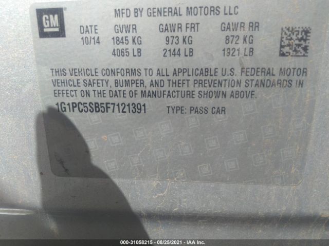 Photo 8 VIN: 1G1PC5SB5F7121391 - CHEVROLET CRUZE 