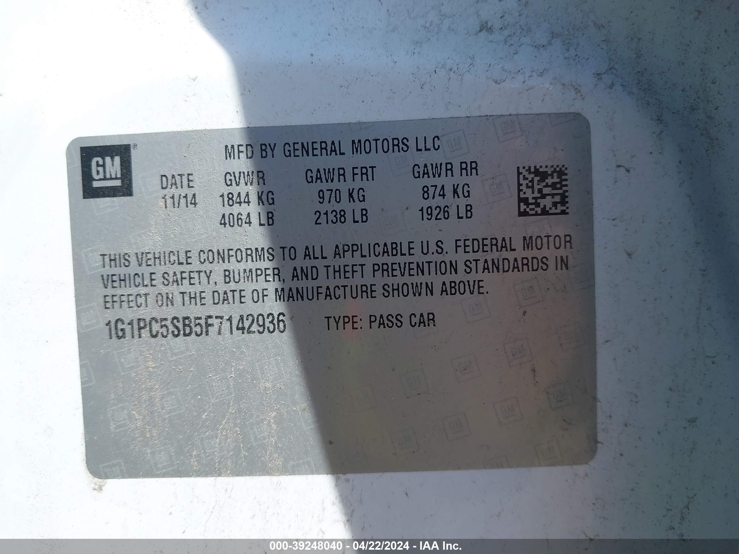 Photo 8 VIN: 1G1PC5SB5F7142936 - CHEVROLET CRUZE 