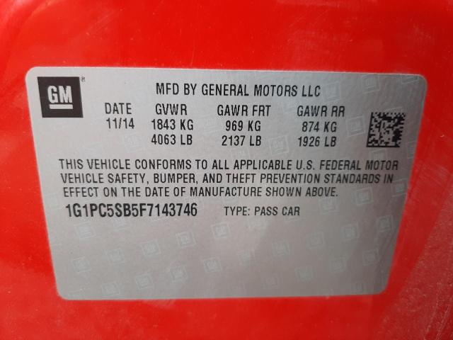 Photo 12 VIN: 1G1PC5SB5F7143746 - CHEVROLET CRUZE 