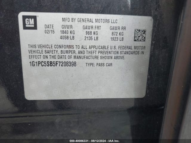 Photo 8 VIN: 1G1PC5SB5F7208398 - CHEVROLET CRUZE 