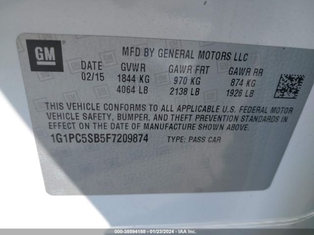 Photo 8 VIN: 1G1PC5SB5F7209874 - CHEVROLET CRUZE 