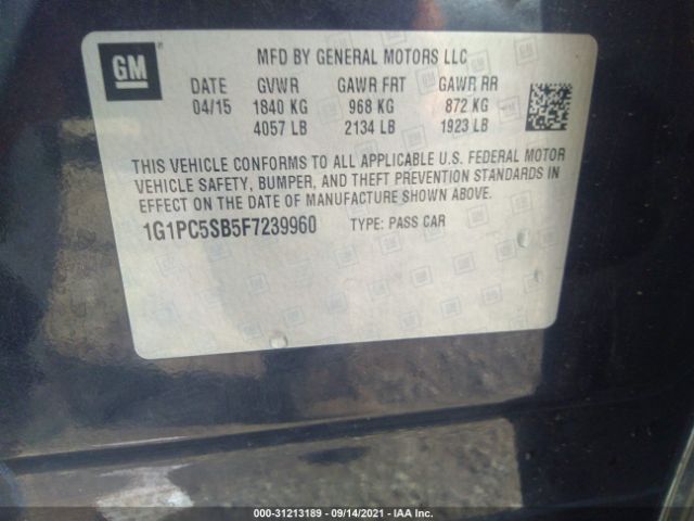 Photo 8 VIN: 1G1PC5SB5F7239960 - CHEVROLET CRUZE 