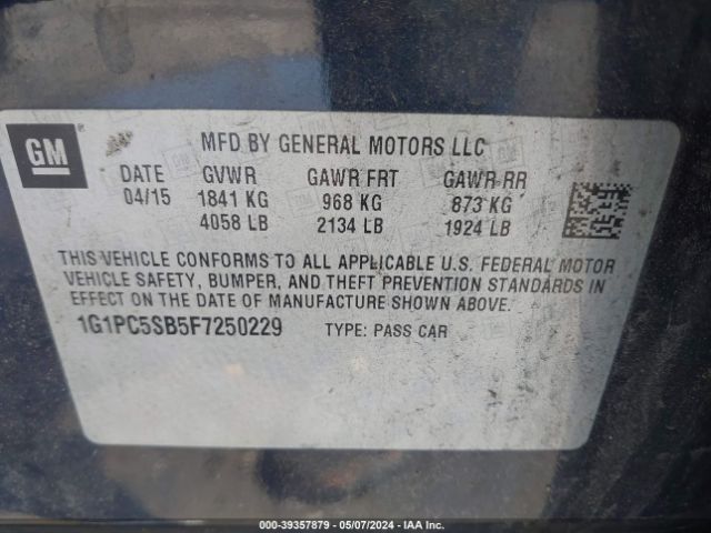 Photo 8 VIN: 1G1PC5SB5F7250229 - CHEVROLET CRUZE 