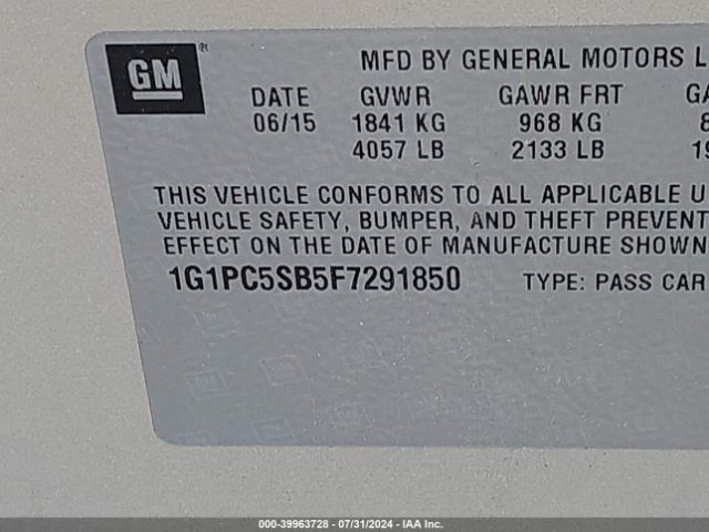 Photo 8 VIN: 1G1PC5SB5F7291850 - CHEVROLET CRUZE 