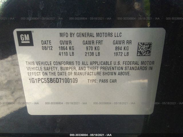 Photo 8 VIN: 1G1PC5SB6D7100109 - CHEVROLET CRUZE 