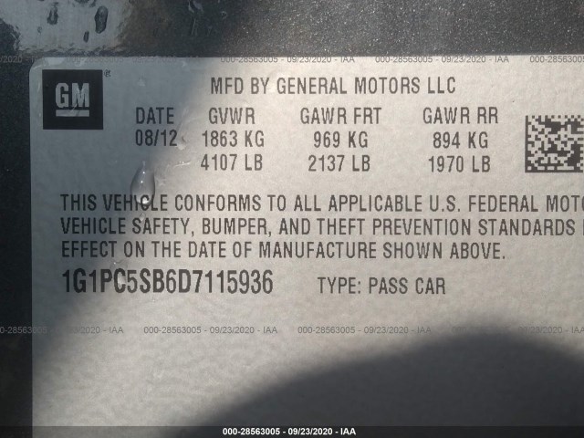 Photo 8 VIN: 1G1PC5SB6D7115936 - CHEVROLET CRUZE 