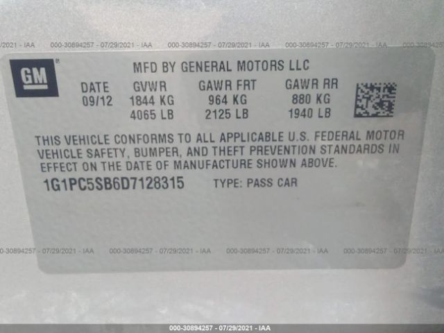 Photo 8 VIN: 1G1PC5SB6D7128315 - CHEVROLET CRUZE 