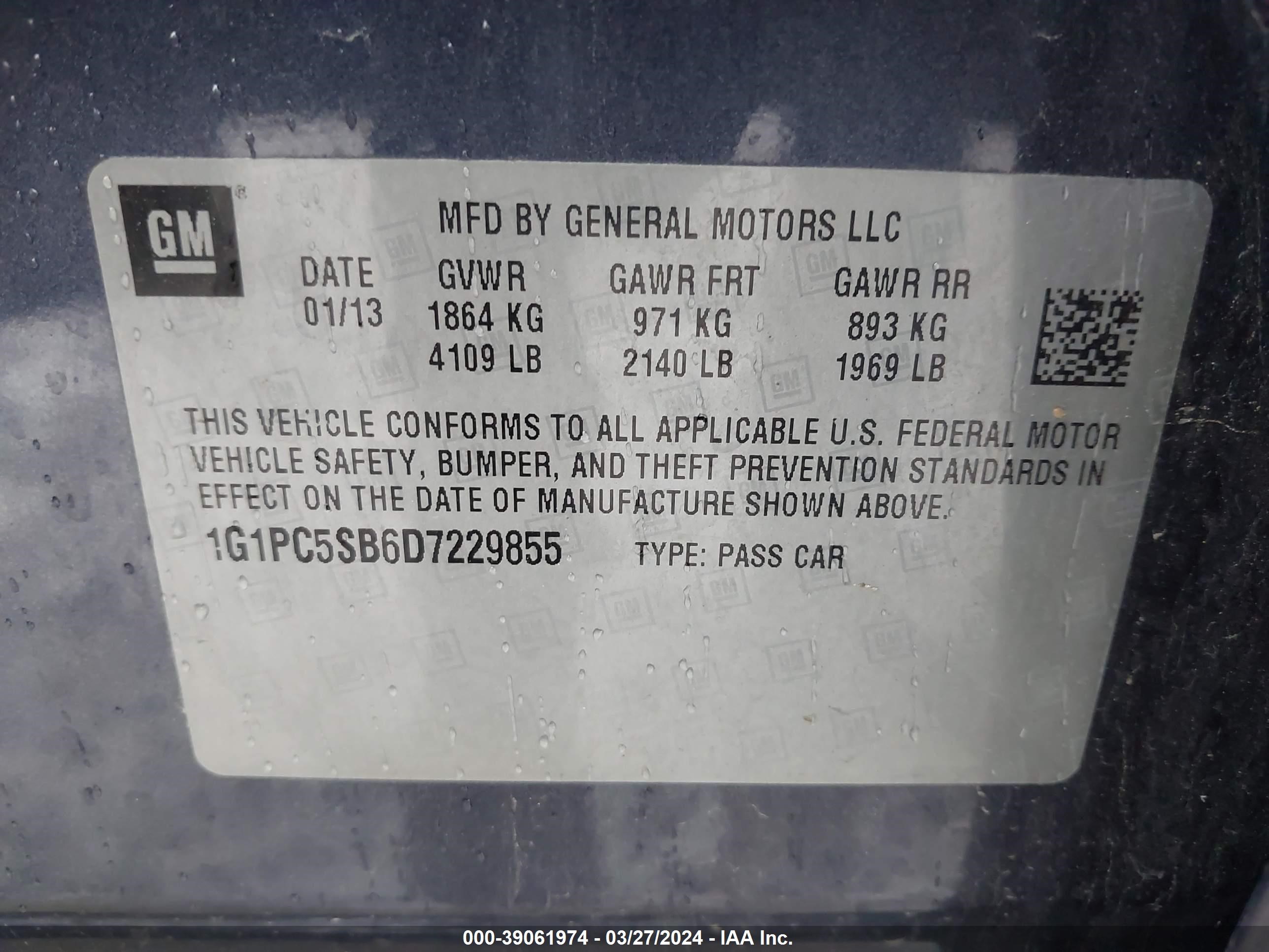 Photo 8 VIN: 1G1PC5SB6D7229855 - CHEVROLET CRUZE 