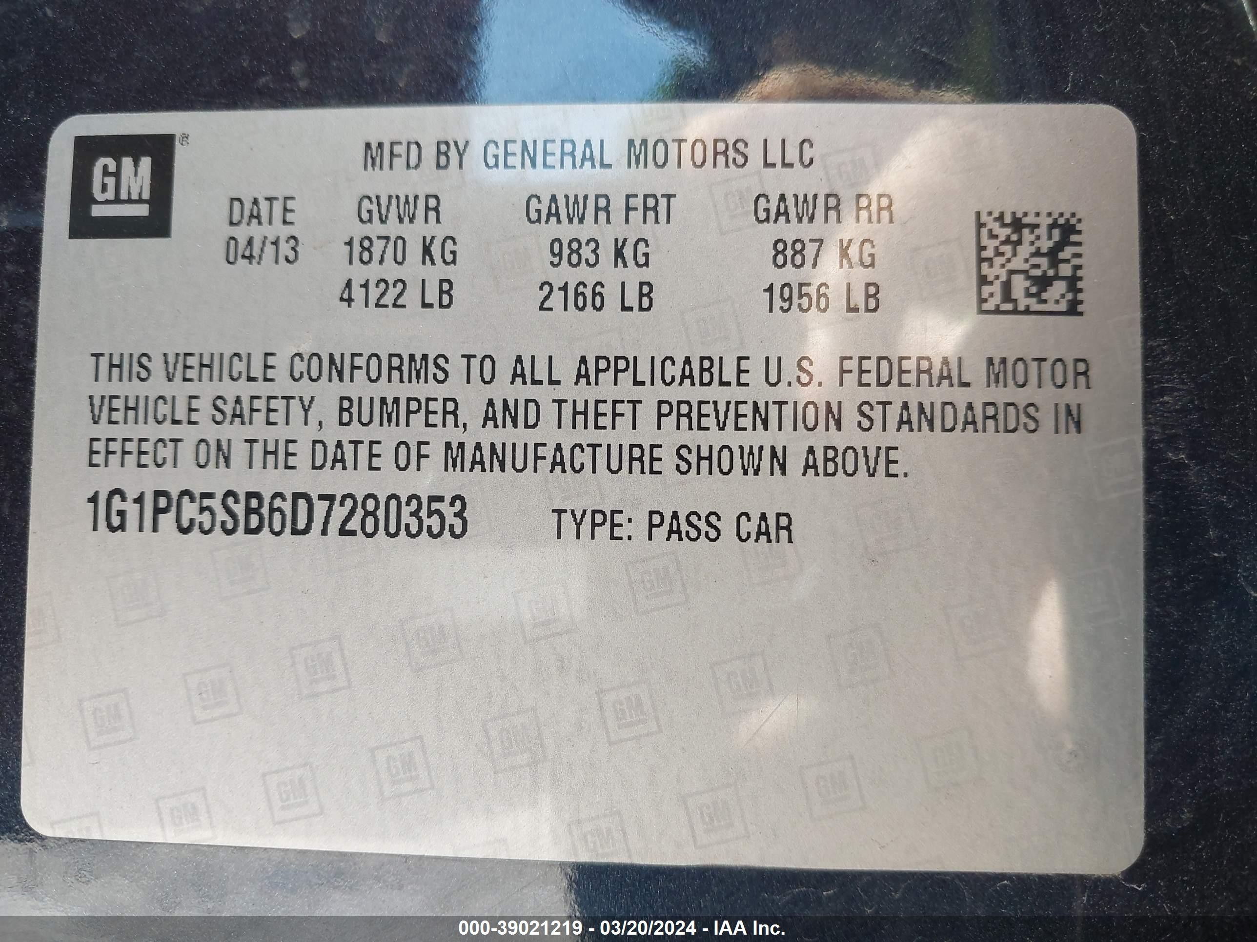 Photo 8 VIN: 1G1PC5SB6D7280353 - CHEVROLET CRUZE 