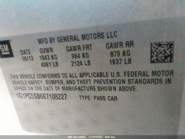 Photo 8 VIN: 1G1PC5SB6E7108227 - CHEVROLET CRUZE 