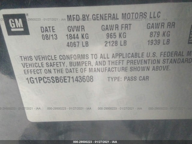 Photo 8 VIN: 1G1PC5SB6E7143608 - CHEVROLET CRUZE 