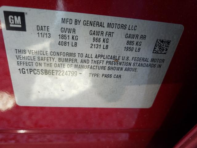 Photo 9 VIN: 1G1PC5SB6E7224799 - CHEVROLET CRUZE LT 