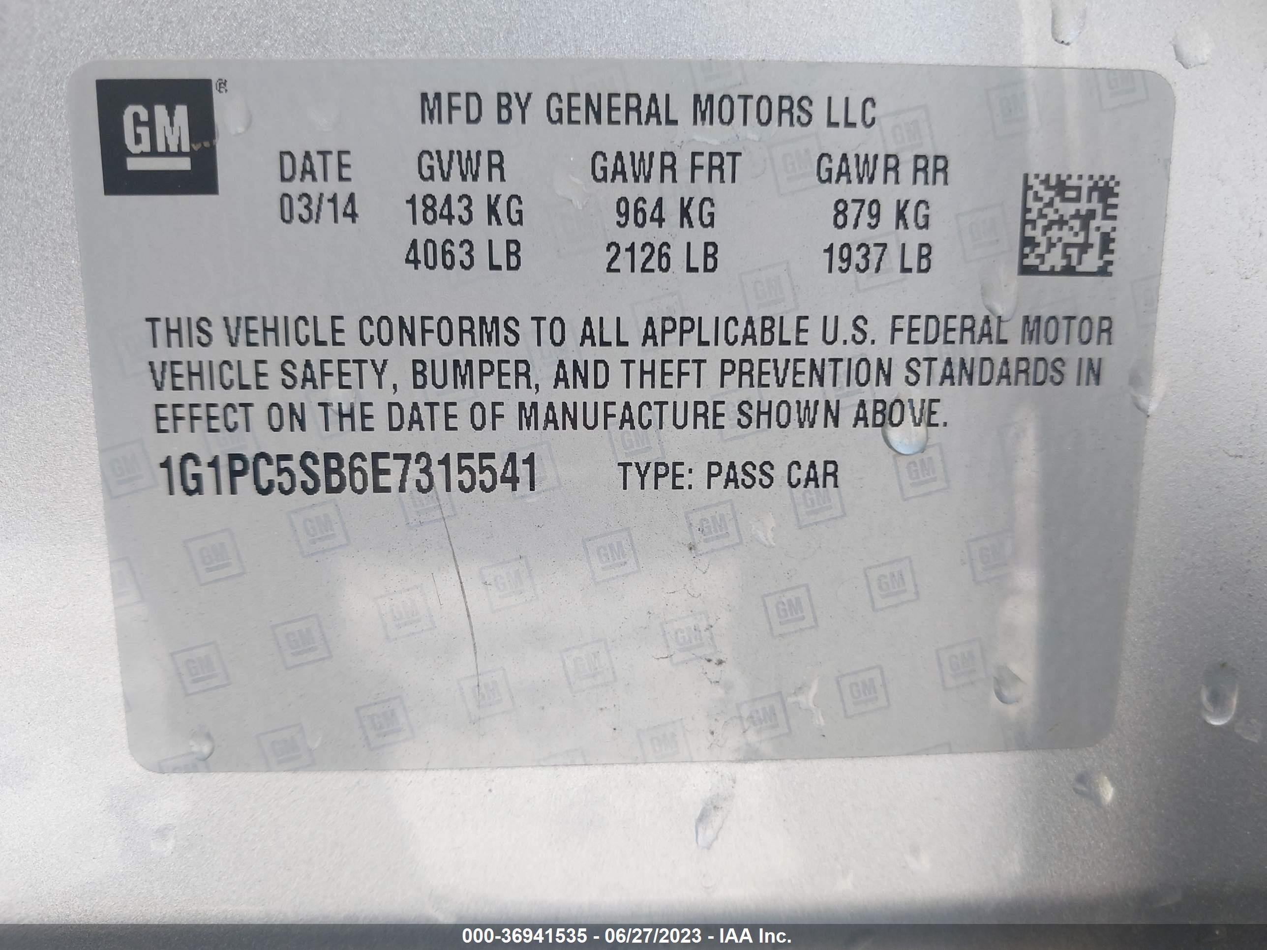 Photo 8 VIN: 1G1PC5SB6E7315541 - CHEVROLET CRUZE 