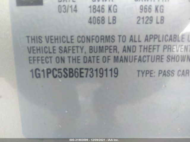 Photo 8 VIN: 1G1PC5SB6E7319119 - CHEVROLET CRUZE 